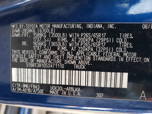 5TBRT38105S471110 - 2005 TOYOTA TUNDRA ACCESS CAB LIMITED BLUE photo 12