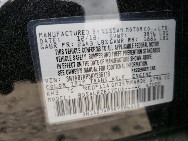 3N1AB7AP5KY286118 - 2019 NISSAN SENTRA S BLACK photo 13