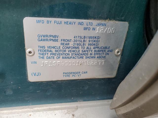 JF1SF65551H762277 - 2001 SUBARU FORESTER S GREEN photo 12