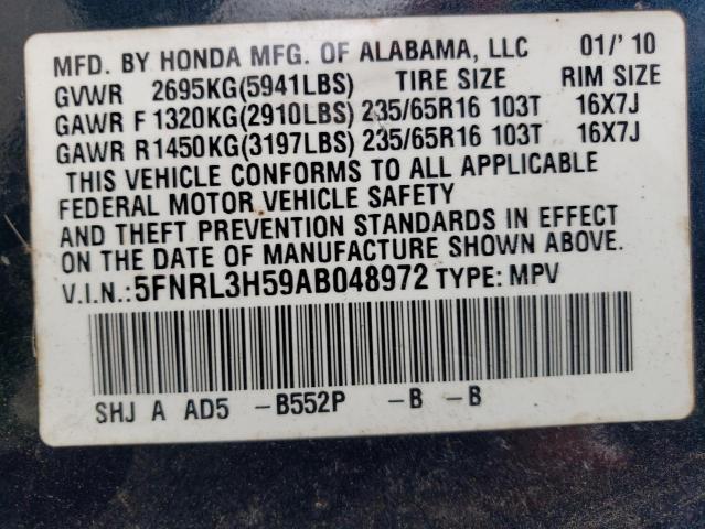 5FNRL3H59AB048972 - 2010 HONDA ODYSSEY EX BLUE photo 13