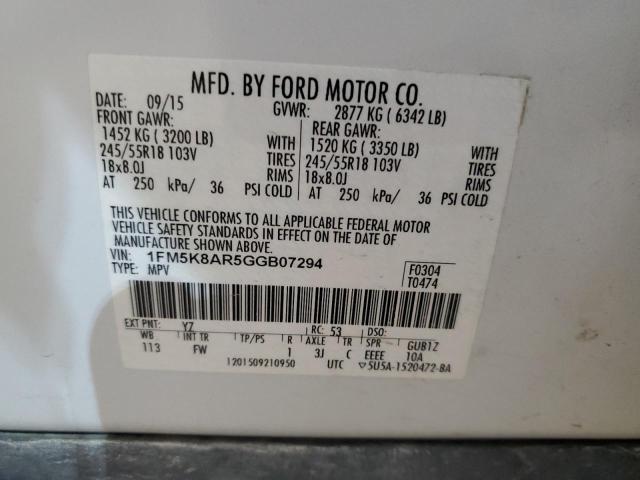 1FM5K8AR5GGB07294 - 2016 FORD EXPLORER POLICE INTERCEPTOR WHITE photo 13