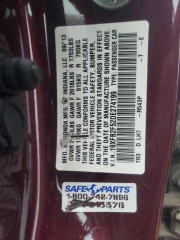 19XFB2F52DE274199 - 2013 HONDA CIVIC LX BURGUNDY photo 13