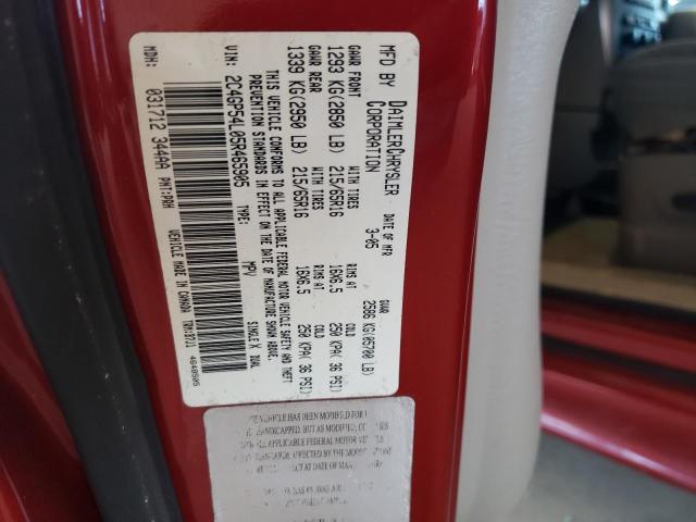 2C4GP54L05R465905 - 2005 CHRYSLER TOWN & COU TOURING RED photo 13
