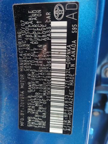 2T1KR30E88C706811 - 2008 TOYOTA COROLLA MA XR BLUE photo 12