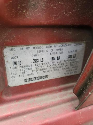 KL1TD5DE2BB142062 - 2011 CHEVROLET AVEO LS 红色 照片 12