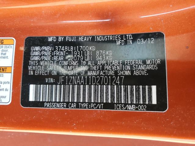 JF1ZNAA11D2701247 - 2013 TOYOTA SCION FR-S ORANGE photo 13