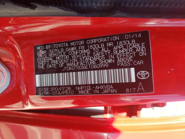 JTDKDTB36E1060999 - 2014 TOYOTA PRIUS C RED photo 13