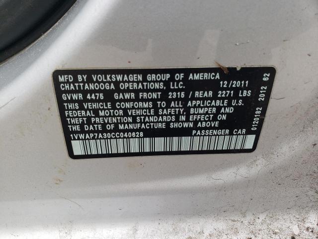 1VWAP7A30CC040628 - 2012 VOLKSWAGEN PASSAT S SILVER photo 13