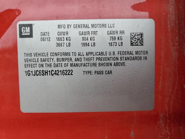 1G1JC6SH1C4216222 - 2012 CHEVROLET SONIC LT RED photo 13