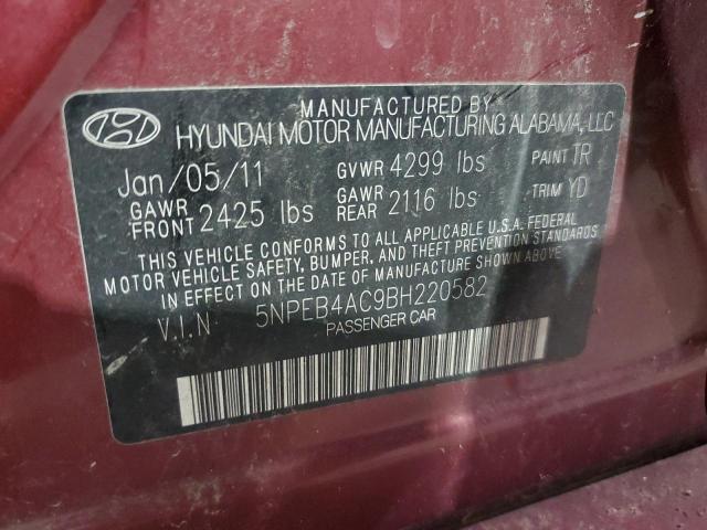 5NPEB4AC9BH220582 - 2011 HYUNDAI SONATA GLS RED photo 12