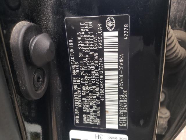 4T1BE46K19U353746 - 2009 TOYOTA CAMRY BASE BLACK photo 13