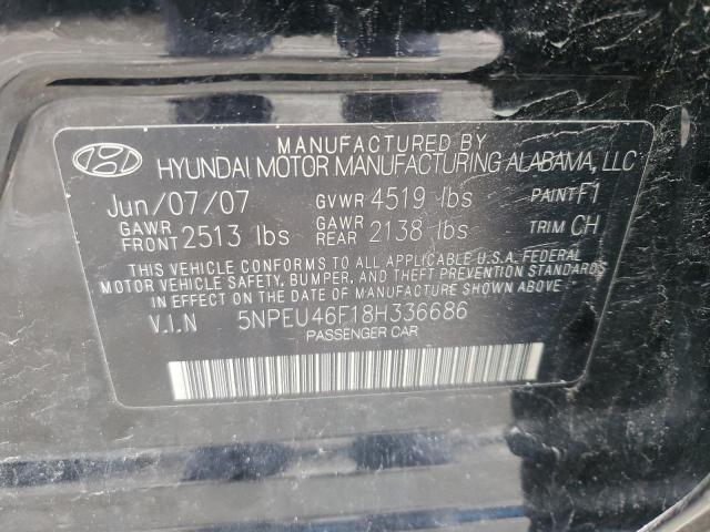 5NPEU46F18H336686 - 2008 HYUNDAI SONATA SE BLACK photo 12