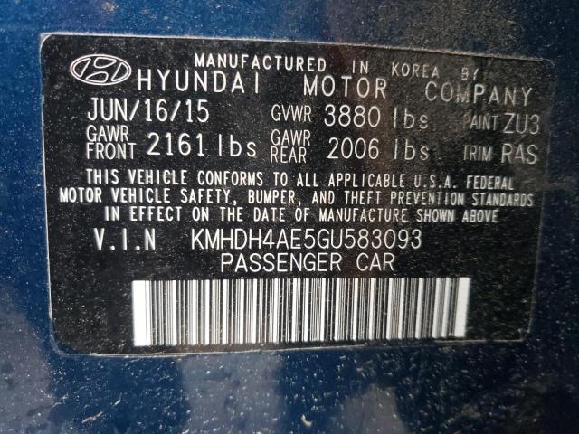 KMHDH4AE5GU583093 - 2016 HYUNDAI ELANTRA SE BLUE photo 12