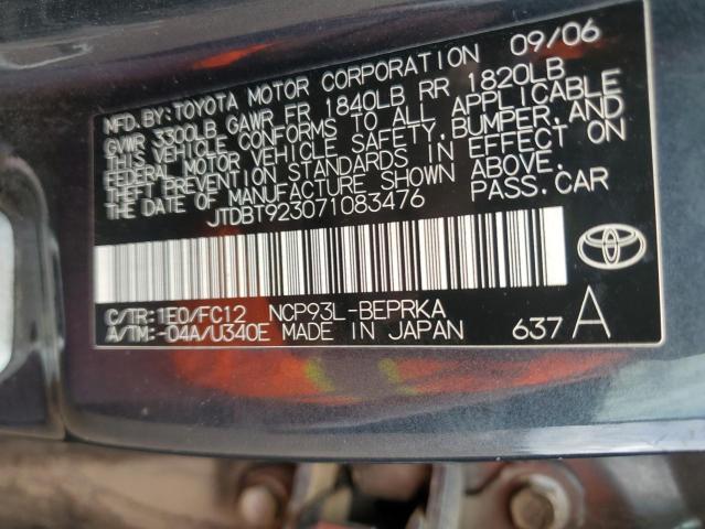 JTDBT923071083476 - 2007 TOYOTA YARIS CHARCOAL photo 12