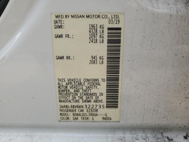 1N4BL4BV6KN322735 - 2019 NISSAN ALTIMA S WHITE photo 12