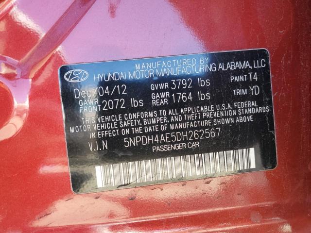 5NPDH4AE5DH262567 - 2013 HYUNDAI ELANTRA GLS RED photo 13