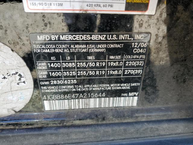 4JGBB86E47A215644 - 2007 MERCEDES-BENZ ML 350 BLACK photo 13