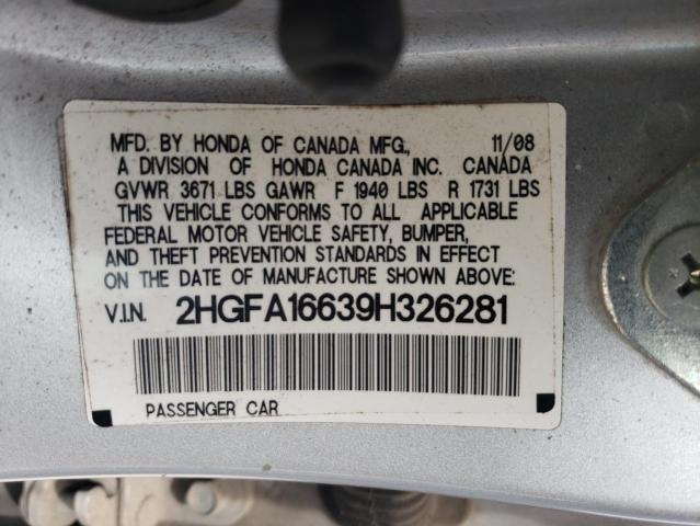 2HGFA16639H326281 - 2009 HONDA CIVIC LX-S SILVER photo 12