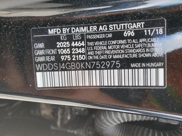 WDDSJ4GB0KN752975 - 2019 MERCEDES-BENZ CLA 250 4MATIC BLACK photo 12