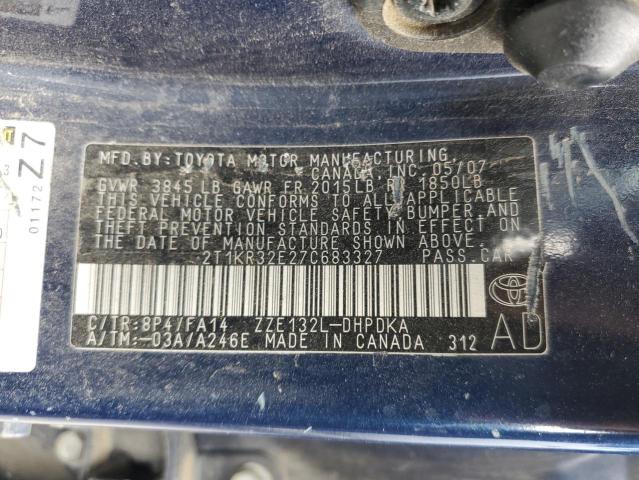 2T1KR32E27C683327 - 2007 TOYOTA COROLLA MA XR BLUE photo 12