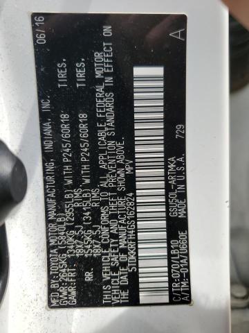 5TDKKRFH4GS162824 - 2016 TOYOTA HIGHLANDER XLE WHITE photo 13