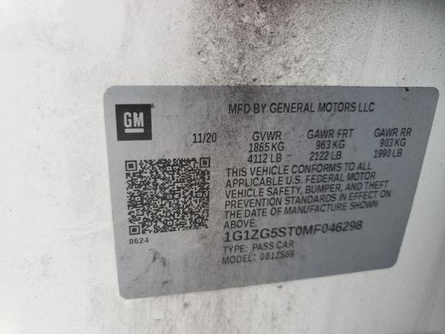 1G1ZG5ST0MF046298 - 2021 CHEVROLET MALIBU RS 白色 照片 12