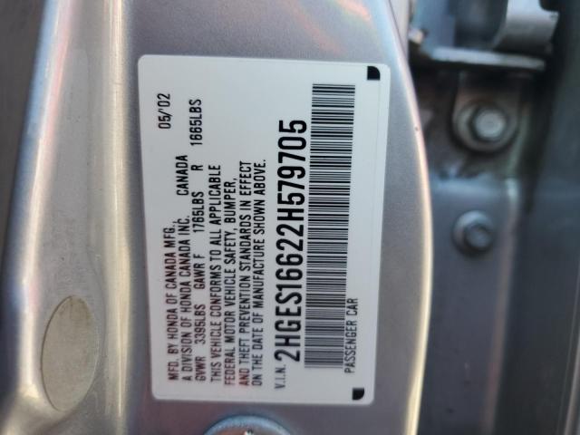 2HGES16622H579705 - 2002 HONDA CIVIC LX SILVER photo 13