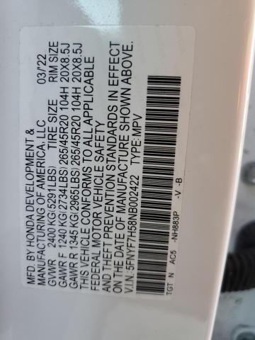 5FNYF7H58NB002422 - 2022 HONDA PASSPORT EXL თეთრი ფოტო 13