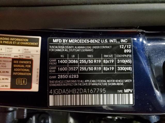 4JGDA5HB2DA167795 - 2013 MERCEDES-BENZ ML 350 4MATIC BLUE photo 13