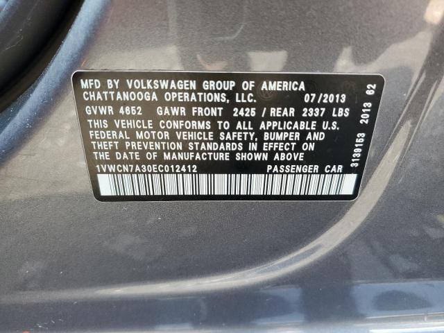 1VWCN7A30EC012412 - 2014 VOLKSWAGEN PASSAT SEL GRAY photo 12