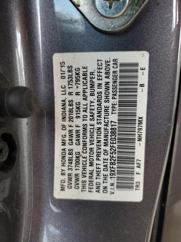 19XFB2F52FE038817 - 2015 HONDA CIVIC LX GRAY photo 12