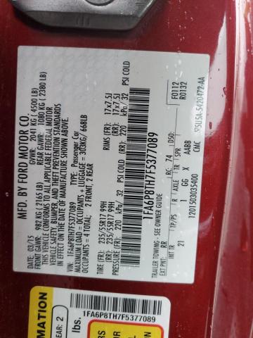 1FA6P8TH7F5377089 - 2015 FORD MUSTANG RED photo 12