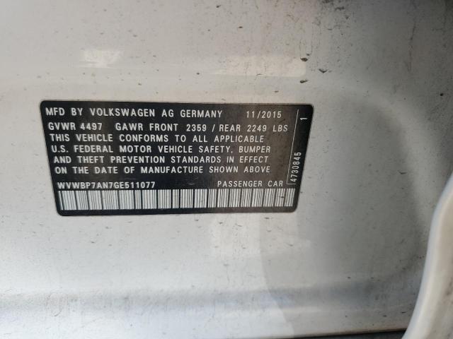 WVWBP7AN7GE511077 - 2016 VOLKSWAGEN CC BASE WHITE photo 13