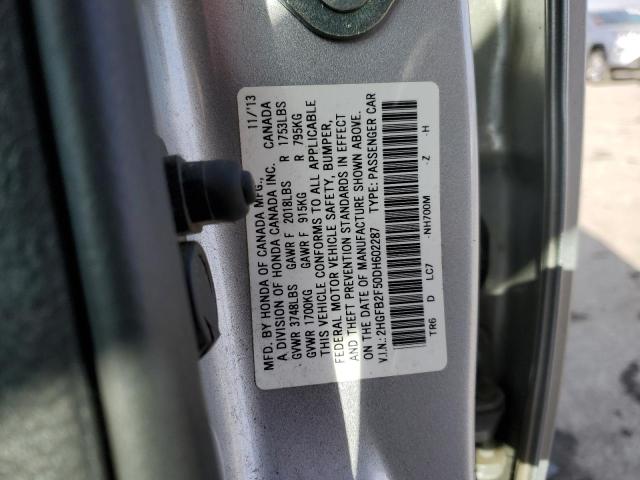 2HGFB2F50DH602287 - 2013 HONDA CIVIC LX SILVER photo 12