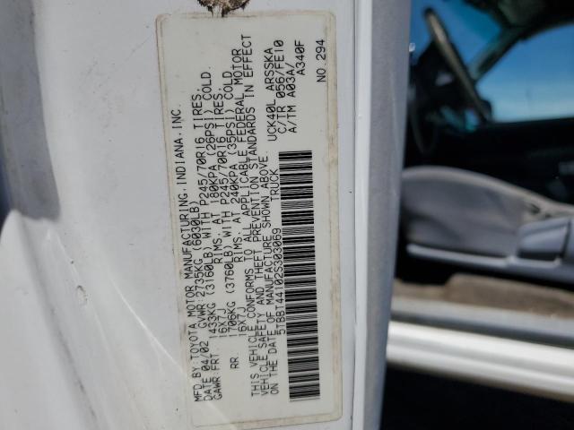 5TBBT44102S303069 - 2002 TOYOTA TUNDRA ACCESS CAB WHITE photo 12