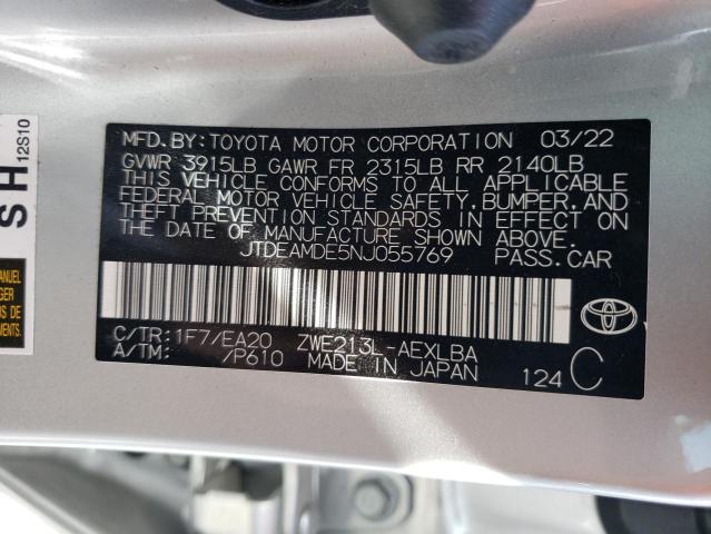 JTDEAMDE5NJ055769 - 2022 TOYOTA COROLLA LE SILVER photo 12