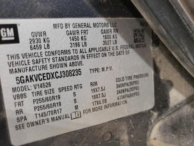 5GAKVCEDXCJ308235 - 2012 BUICK ENCLAVE GRAY photo 13