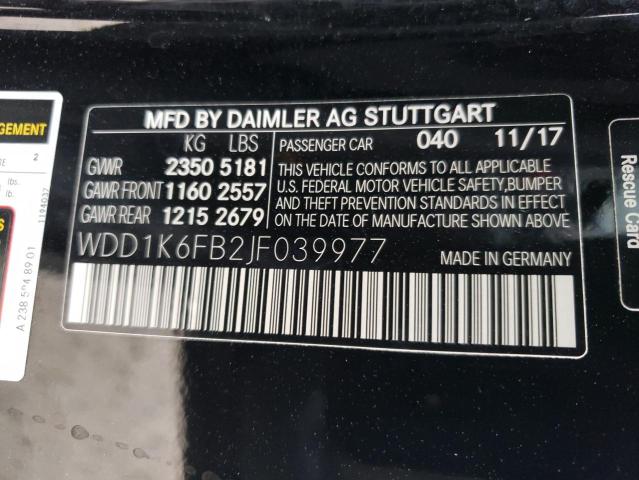 WDD1K6FB2JF039977 - 2018 MERCEDES-BENZ E 400 BLACK photo 12