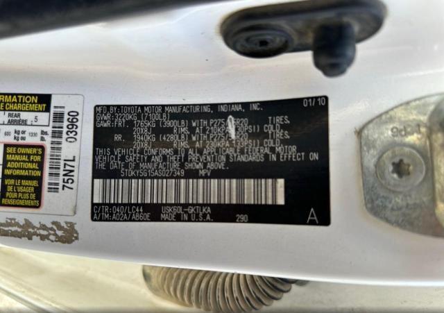 5TDKY5G15AS027349 - 2010 TOYOTA SEQUOIA LIMITED WHITE photo 10