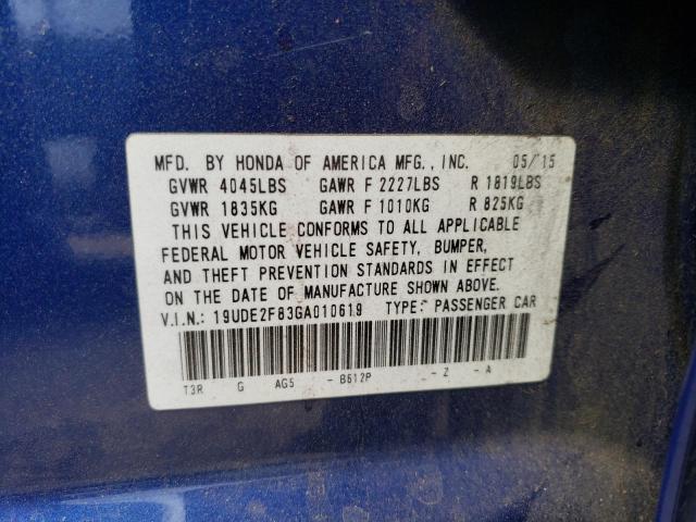 19UDE2F83GA010619 - 2016 ACURA ILX PREMIUM TECH ლურჯი ფოტო 12