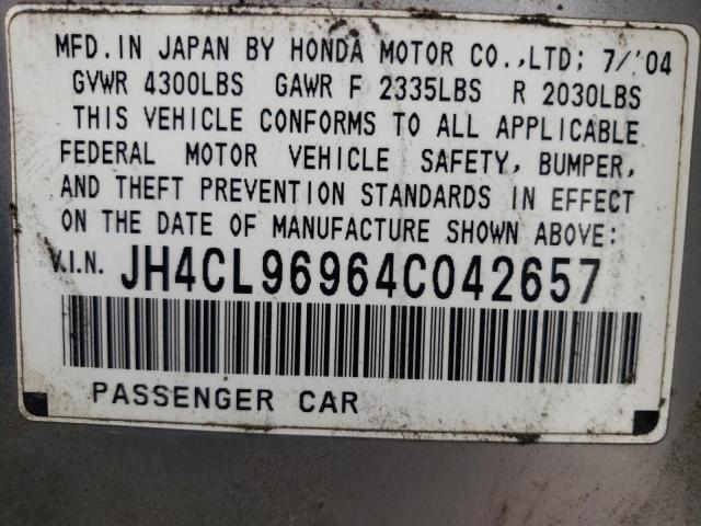 JH4CL96964C042657 - 2004 ACURA TSX SILVER photo 12