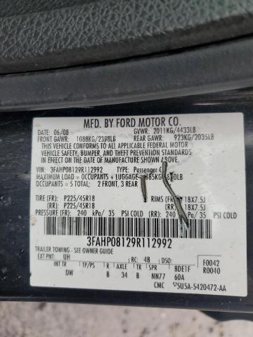 3FAHP08129R112992 - 2009 FORD FUSION SEL BLACK photo 12