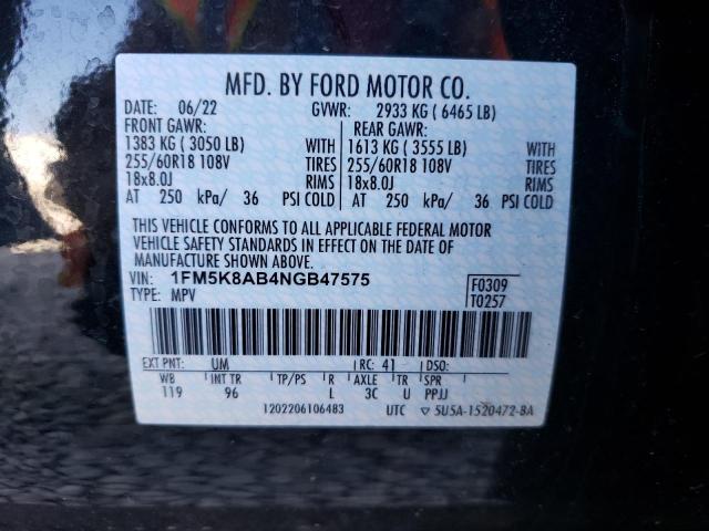 1FM5K8AB4NGB47575 - 2022 FORD EXPLORER POLICE INTERCEPTOR BLACK photo 12