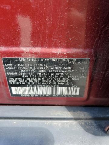 4S4BRCAC5D3303199 - 2013 SUBARU OUTBACK 2.5I RED photo 13