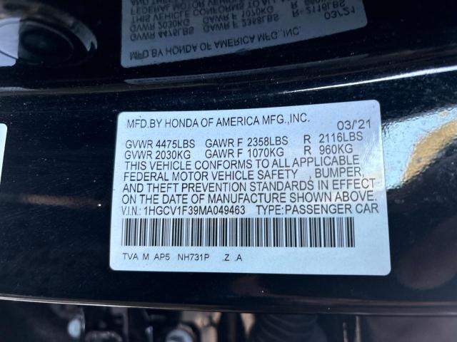 1HGCV1F39MA049463 - 2021 HONDA ACCORD SPORT BLACK photo 10