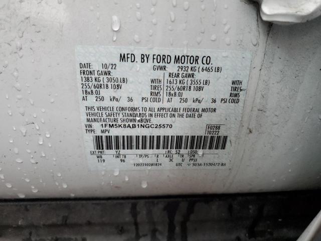 1FM5K8AB1NGC25570 - 2022 FORD EXPLORER POLICE INTERCEPTOR WHITE photo 13