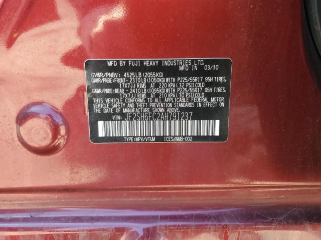 JF2SH6FC2AH791237 - 2010 SUBARU FORESTER 2.5XT LIMITED RED photo 12