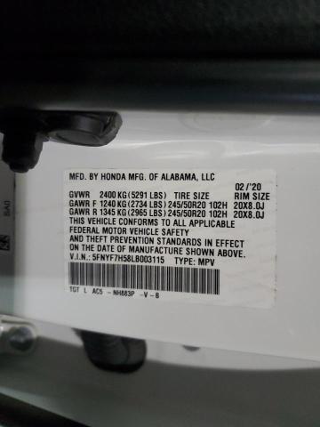 5FNYF7H58LB003115 - 2020 HONDA PASSPORT EXL أبيض صورة 13