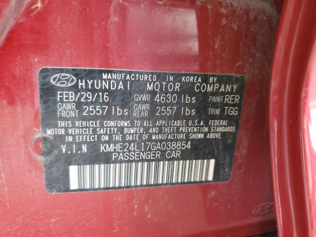 KMHE24L17GA038854 - 2016 HYUNDAI SONATA HYBRID RED photo 12