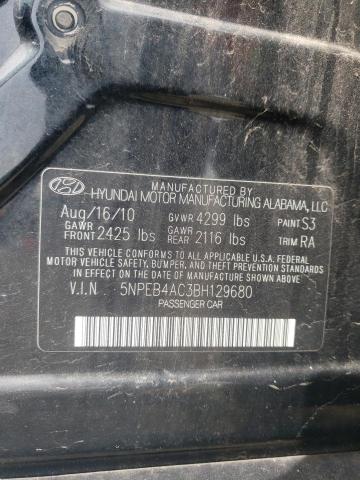 5NPEB4AC3BH129680 - 2011 HYUNDAI SONATA GLS BLACK photo 12